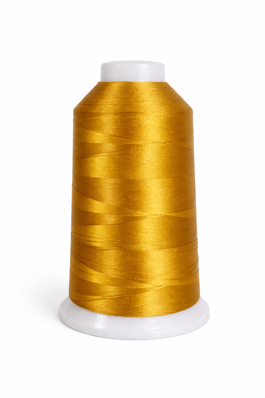 Spool of yellow thread on a white background