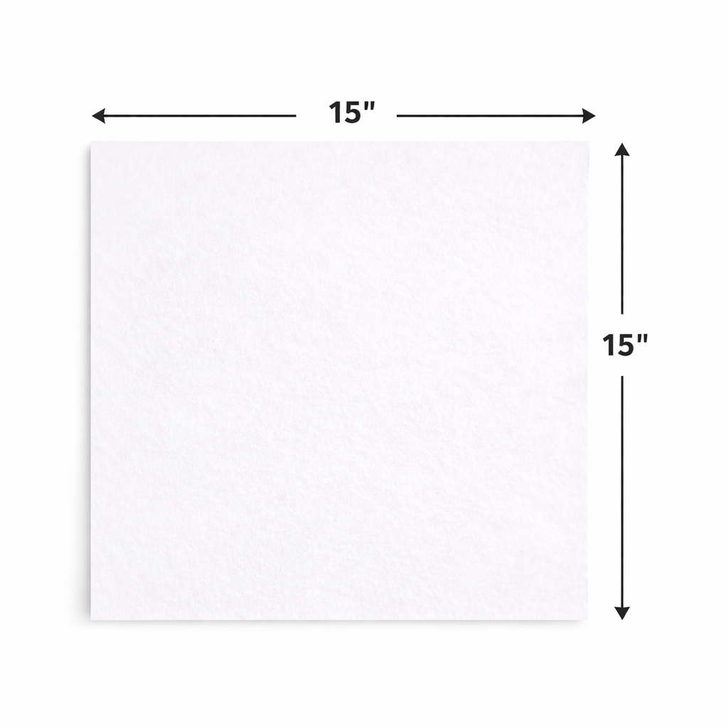 White square canvas with dimensions indicating it is 15 inches on each side