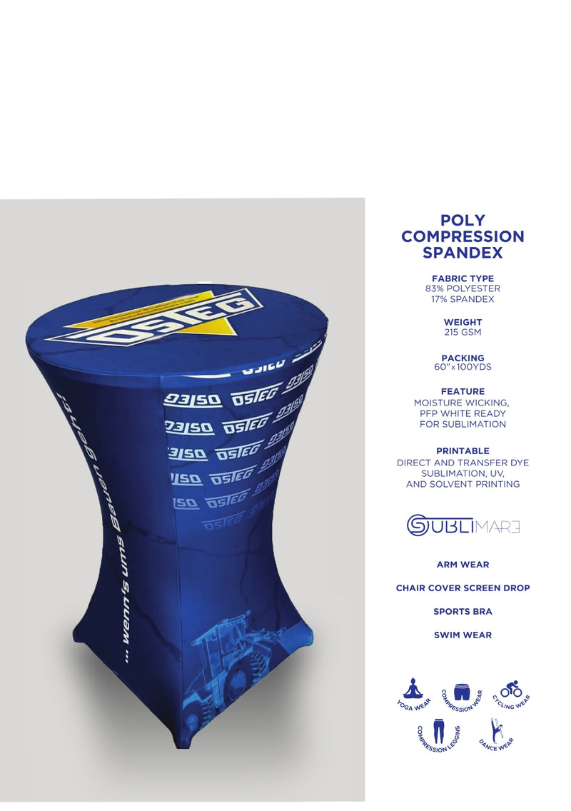 Sublimare catalogue sheet for poly compression Spandex feauturing Blue fabric cover with Gulf logo on a white background