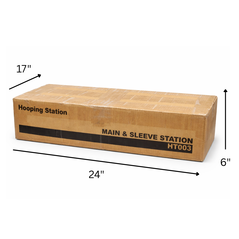Cardboard box with dimensions labeled on a white background