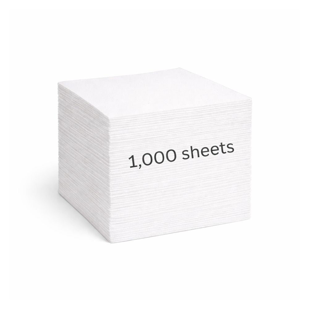 Stack of white sheets with '1,000 sheets' text on a white background