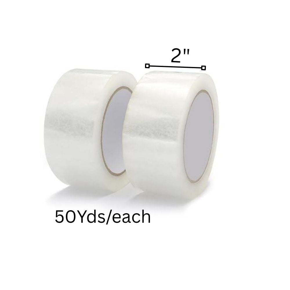 Two rolls of clear tape with a measurement label 2" on a white background