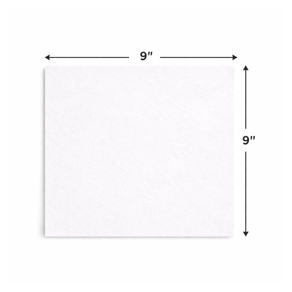White square with dimensions labeled as 9 inches on each side