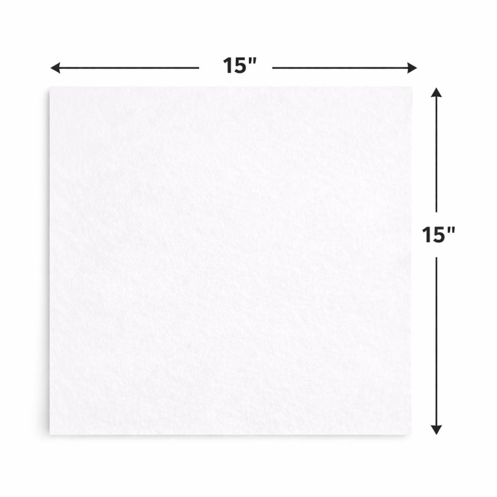 White square with dimensions labeled as 15 inches on each side
