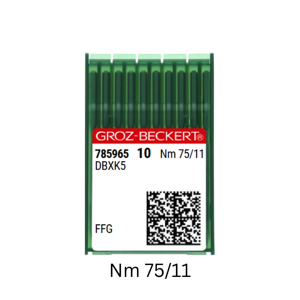 Groz-Beckert 75/11 needle packet with green casing and visible branding on a white background