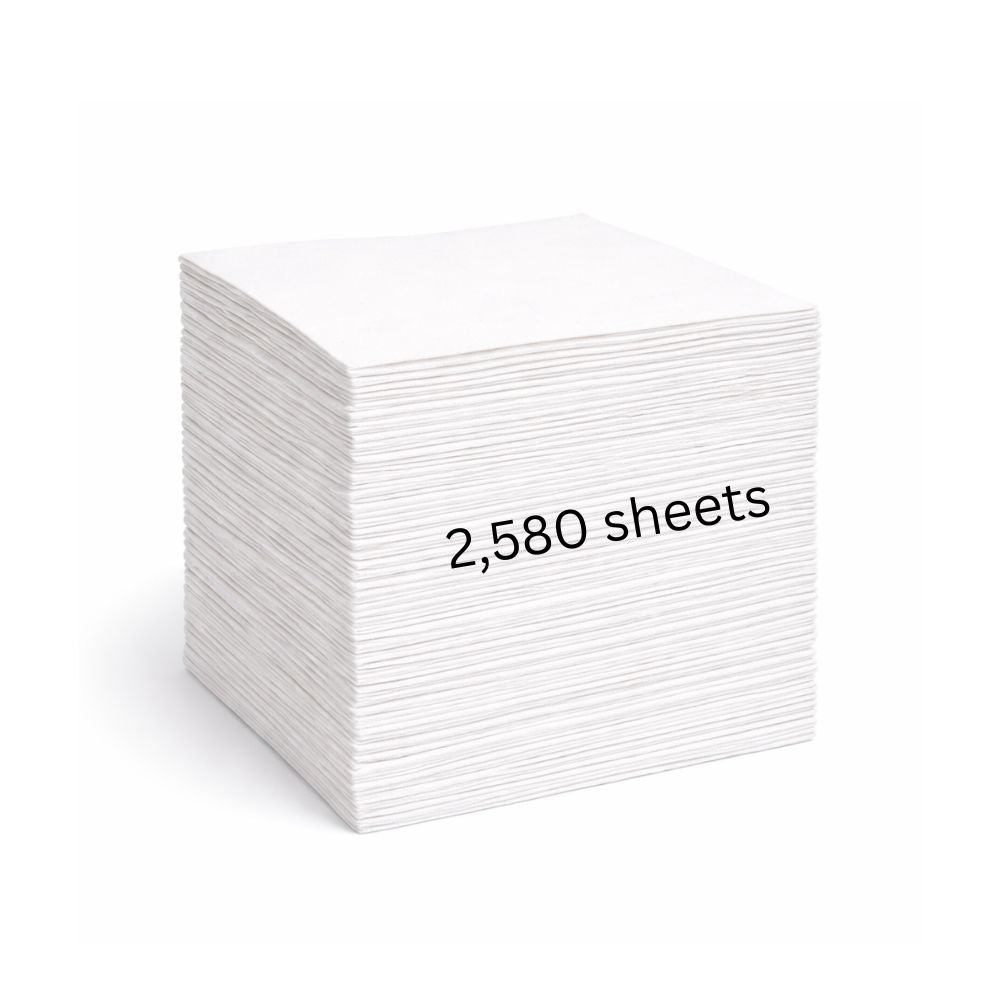 Stack of white sheets with '2,580 sheets' text on a white background