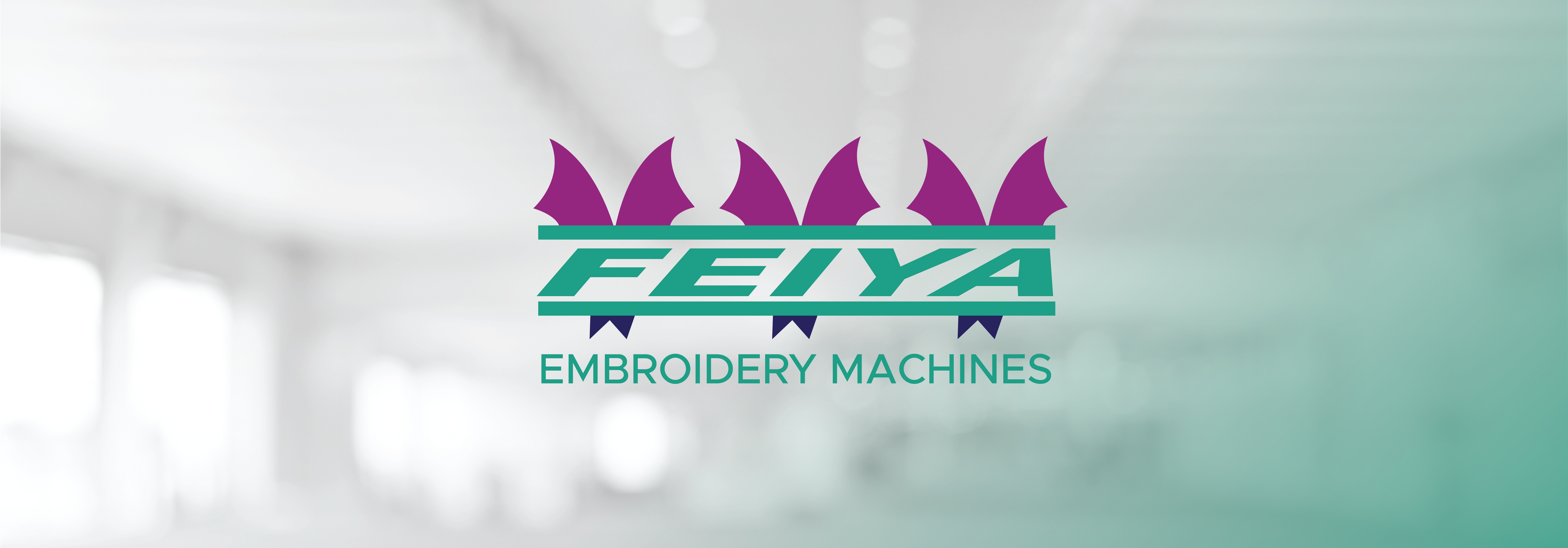 Feiya embroidery machines logo on a white and green gradient background
