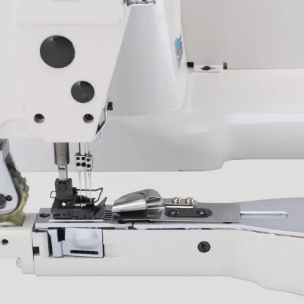JACKJK-T9270D-12-2PL-Q_1-4 Close-up of a sewing machine with focus on the needle and presser foot area.