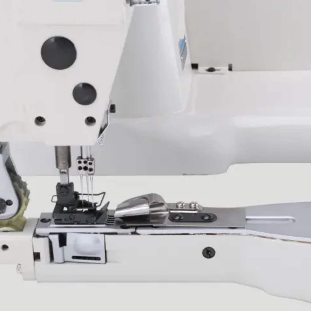 JACKJK-T9270D-12-2PL-Q_1-4 Close-up of a sewing machine with focus on the needle and presser foot area.