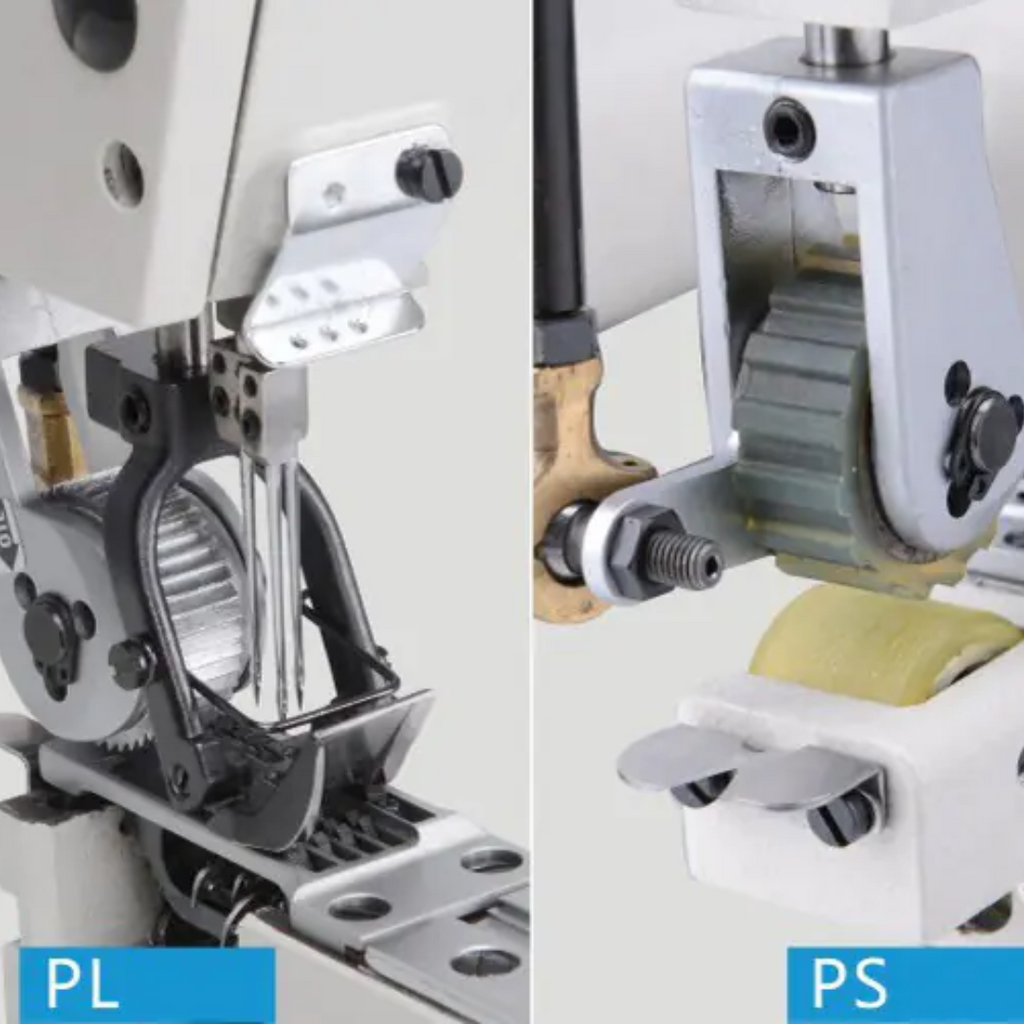 JACKJK-T9270D-12-2PL-Q_1-4_-4 Close-up of a sewing machine mechanism with labelled parts 'PL' and 'PS'.