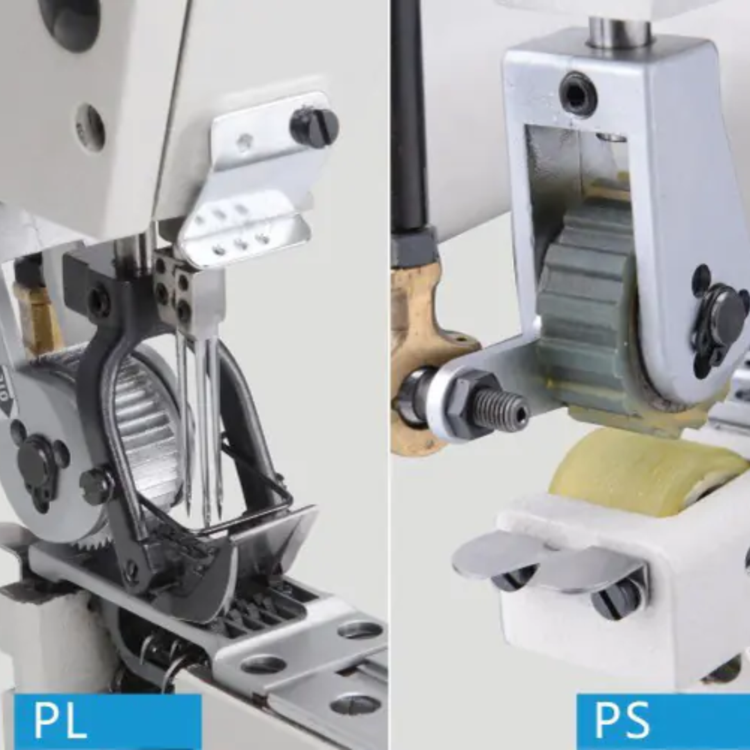 JACKJK-T9270D-12-2PL-Q_1-4_-4 Close-up of a sewing machine mechanism with labelled parts 'PL' and 'PS'.