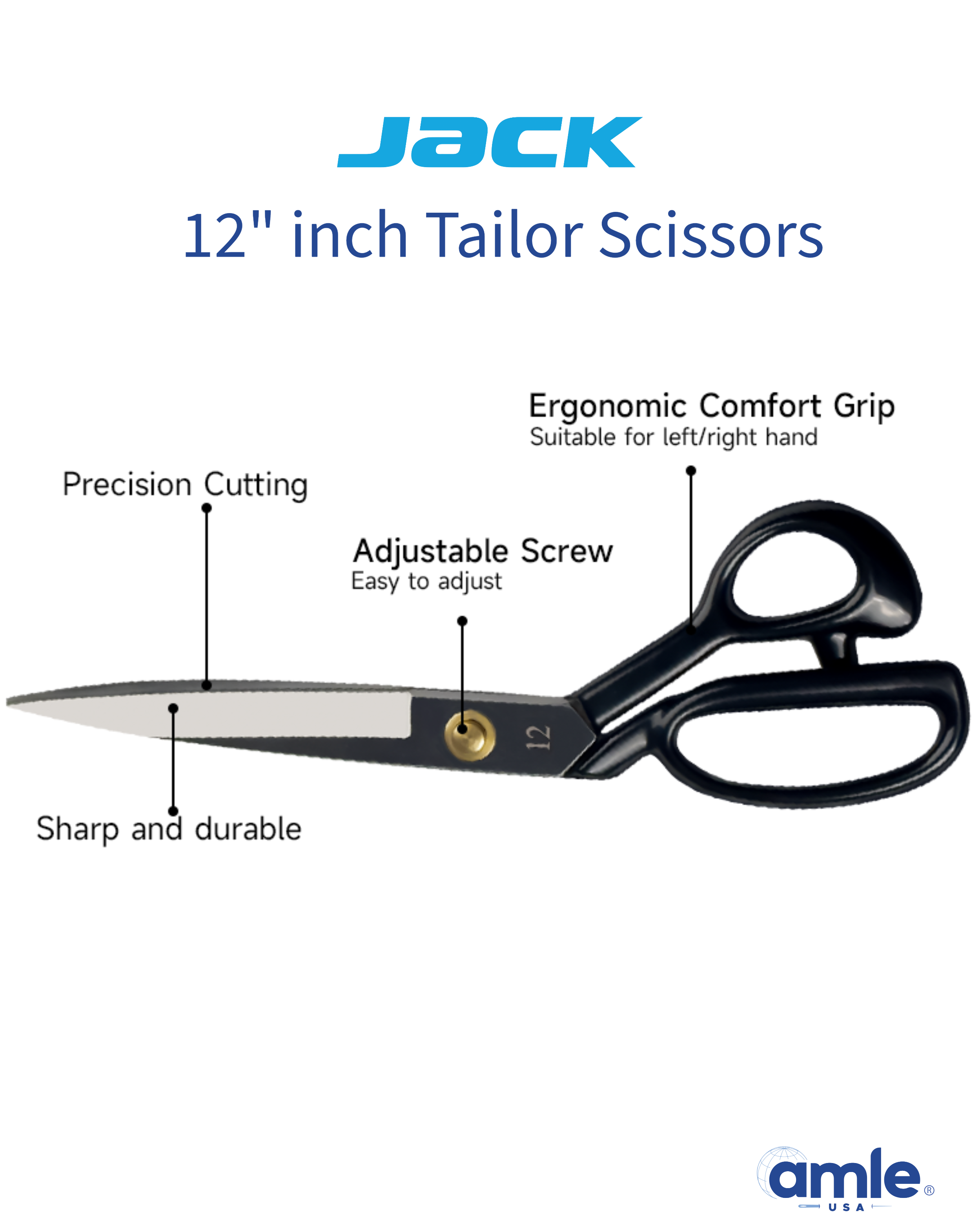 Jack Fabric Scissors 12" – Heavy-Duty Precision Cutting for Sewing & Embroidery