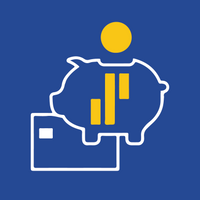 Piggy bank icon with a bar chart on a blue background